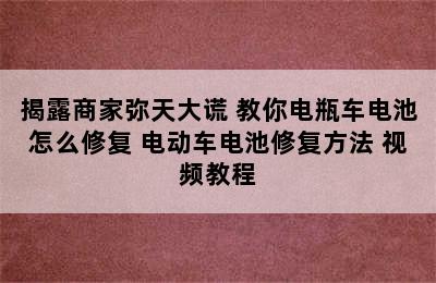 揭露商家弥天大谎 教你电瓶车电池怎么修复 电动车电池修复方法 视频教程